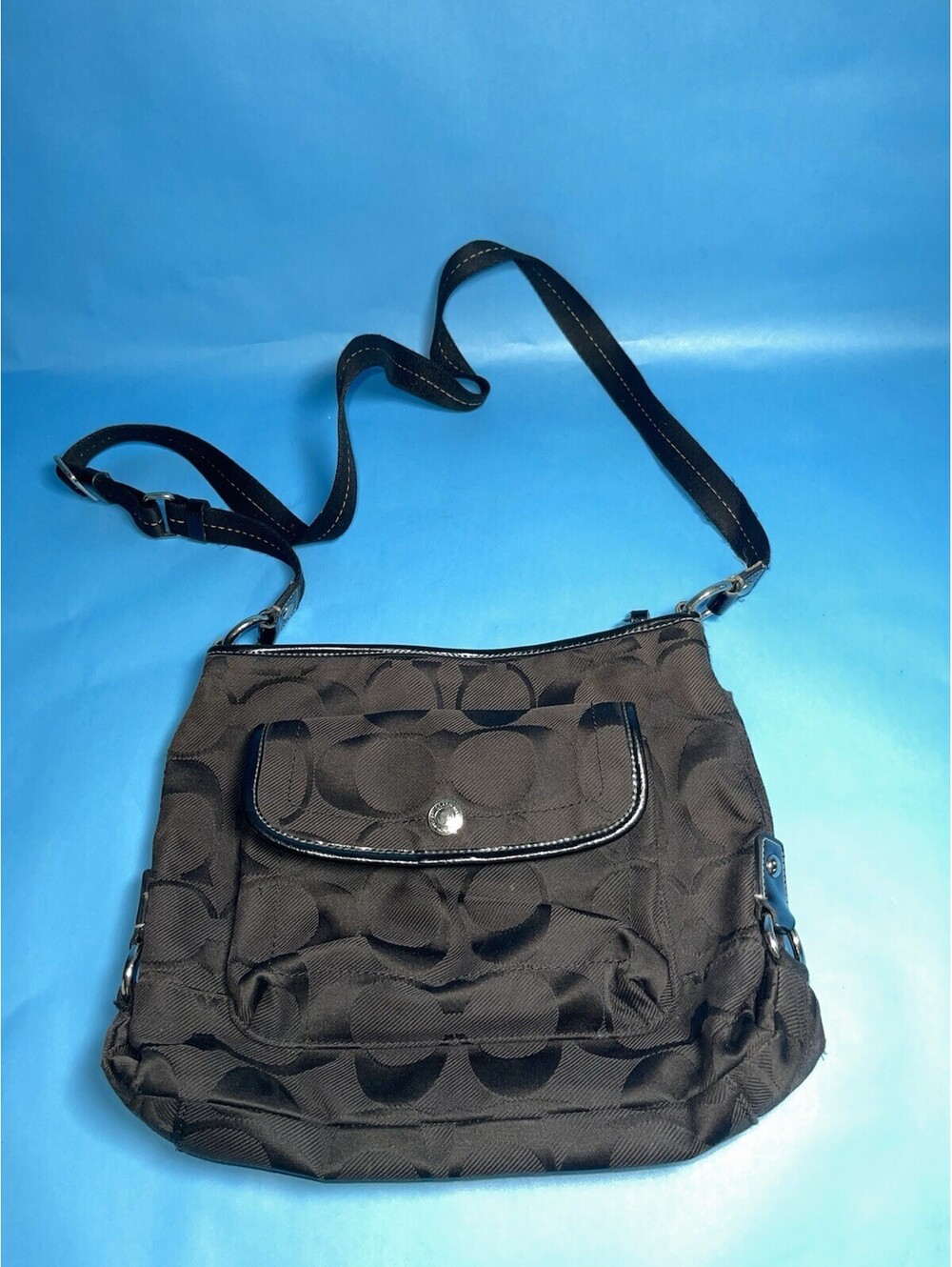 Coach Ashley F16550 Black Signature C Shoulder Crossbody Bag Hot Pink Interior